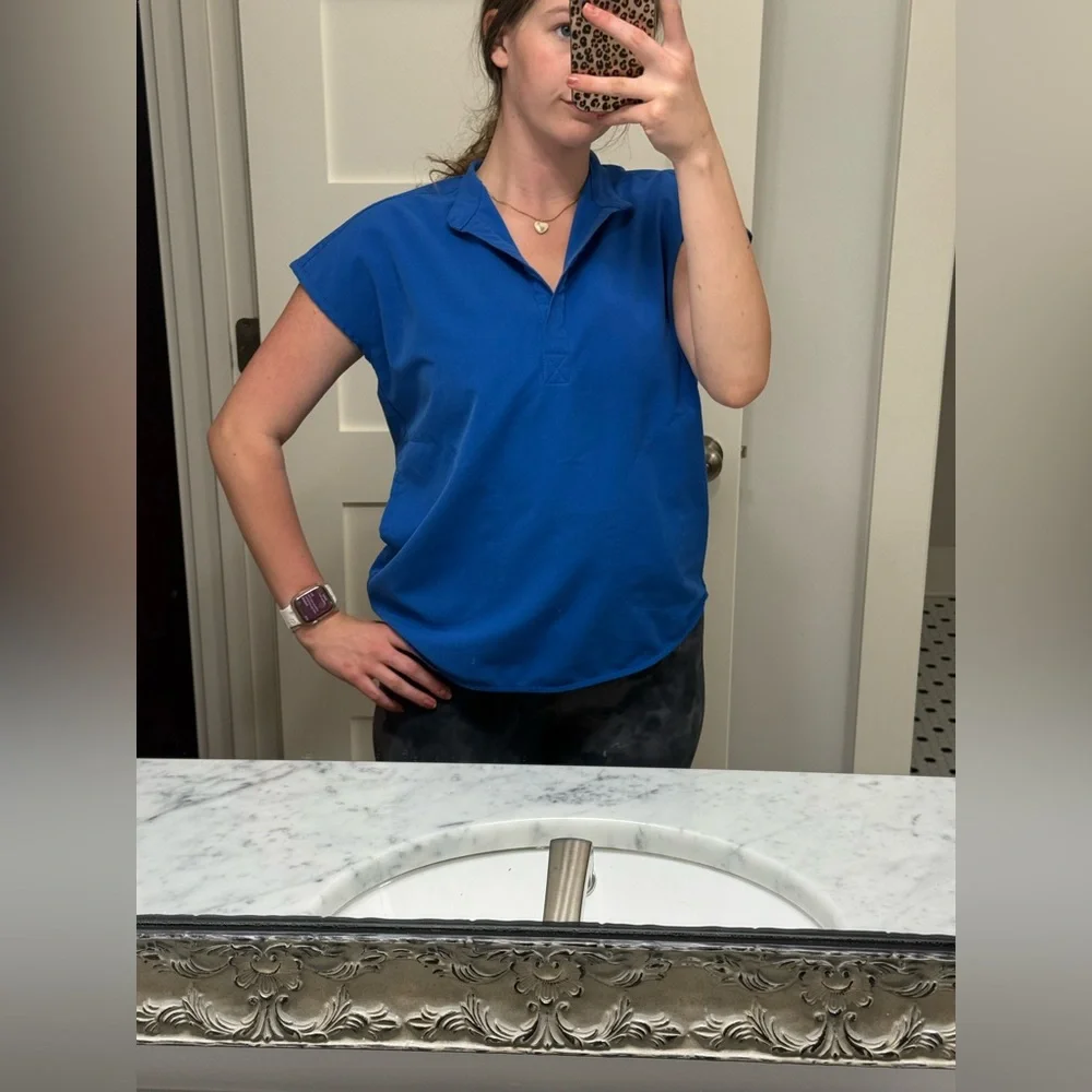 FIGS Royal Blue Sleeveless Polo Top - Picture 3 of 12